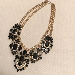 Faux onyx and rhinestone jeweled necklace